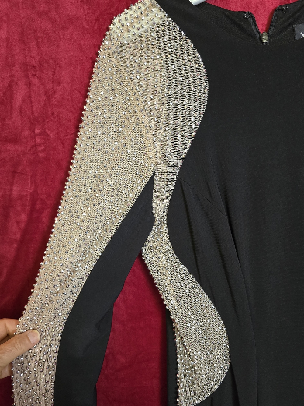 Xscape Black Long Sleeve Evening Gown with Gold Beaded Sleeves - Picture 3 of 6
